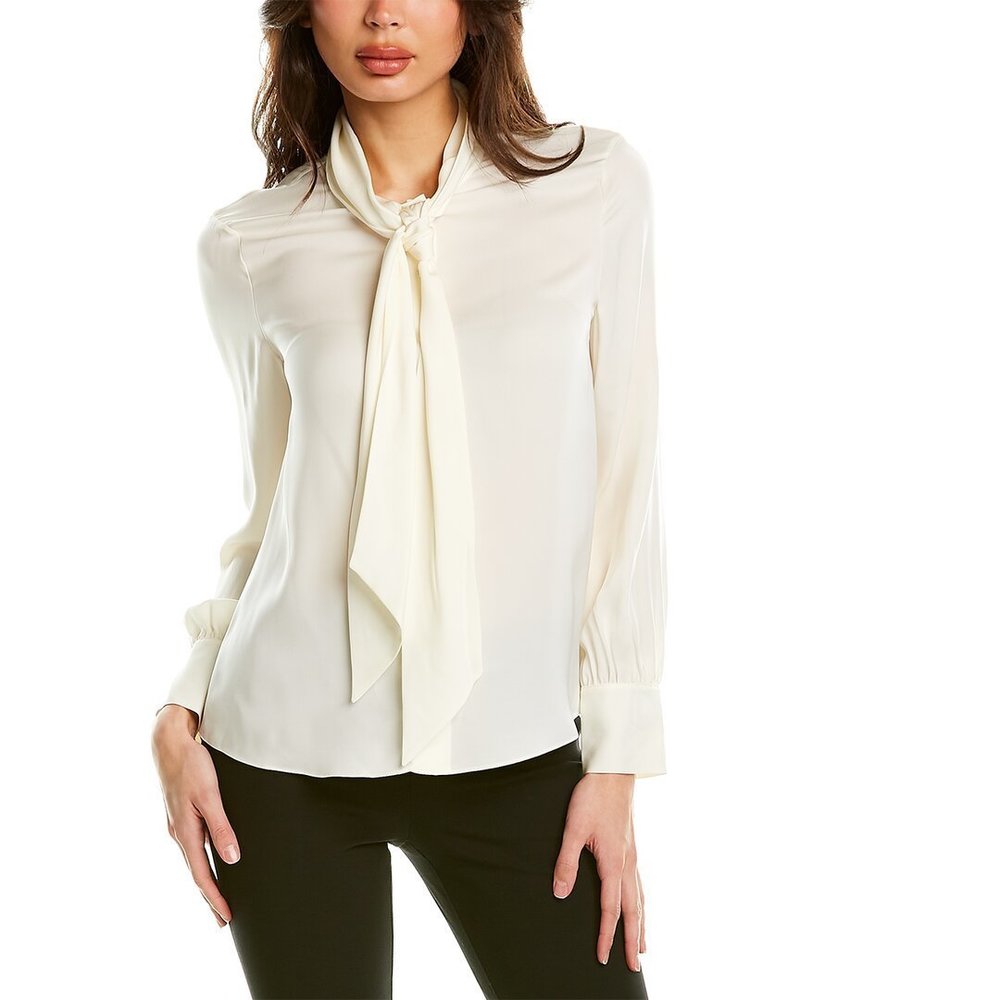 Theory Cream Tie-Neck Blouse